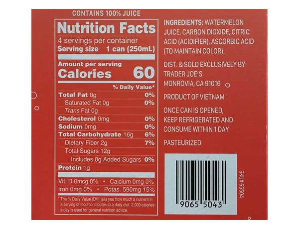 Sparkling watermelon drink nutrition facts