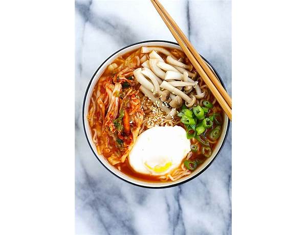 Spicy kimchi rice ramen noodle soup ingredients