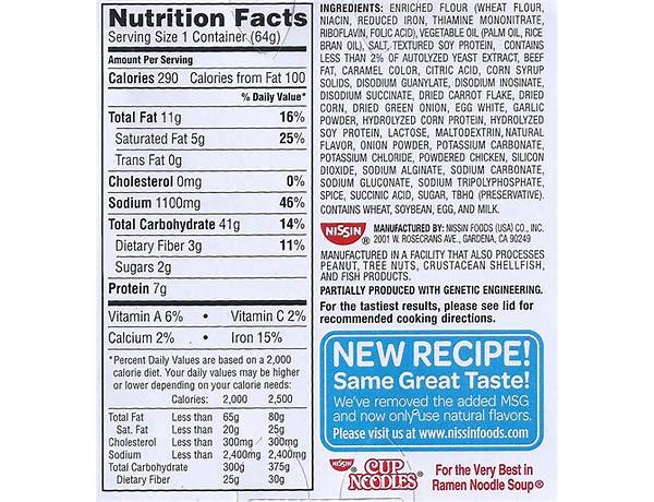 Spinach flavor noodles - nutrition facts