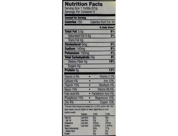 Sprouted grain tortilla nutrition facts