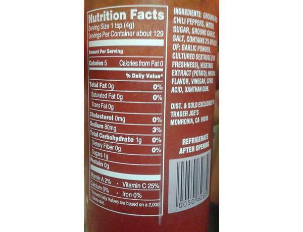 Sriracha chili sauce food facts