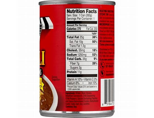 Steak n shake chili nutrition facts