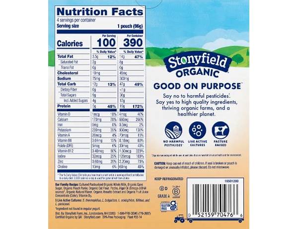 Stonyfield organic yo baby peach and oat food facts