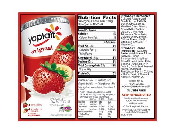 Strawberry banana nonfat yogurt, strawberry banana nutrition facts