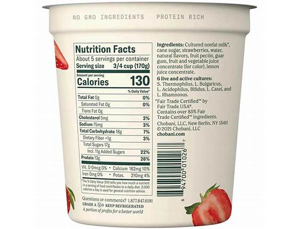 Strawberry blended nonfat greek yogurt food facts