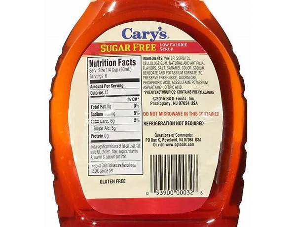 Sugar free low calorie syrup ingredients