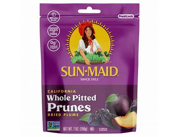 Sun-maid pitted prunes, non-gmo, 100% fruit nutrition facts