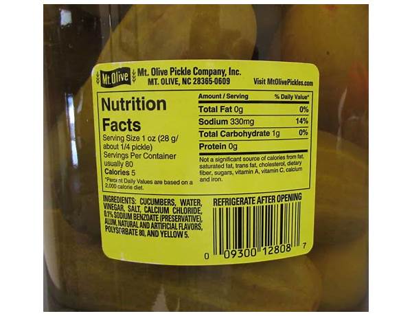 Sweet gourmet pickles food facts