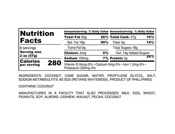 Sweetened coconut flakes nutrition facts