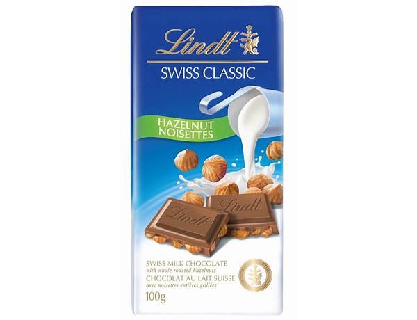 Swiss milk chocolate with whole hazelnuts food facts