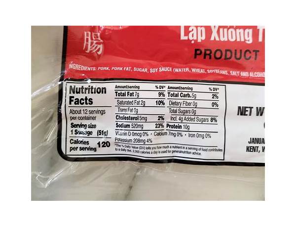 Taiwanese pork sausage nutrition facts