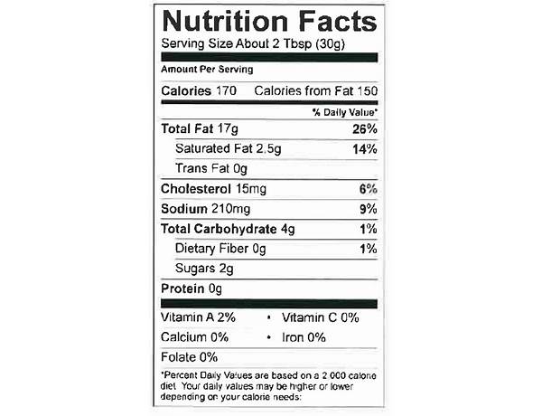 Tartare sauce nutrition facts