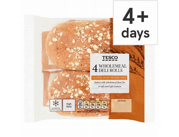 Tesco wholemeal deli rolls 4 pack food facts