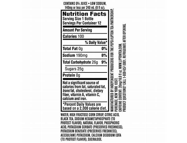 Th peach tea 0.5 gal. food facts