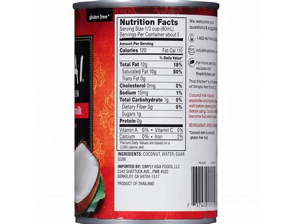 Thai agri foods, low fat coconut milk nutrition facts