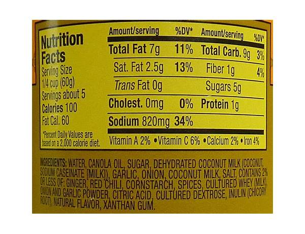 Thai yellow curry cooking sauce nutrition facts