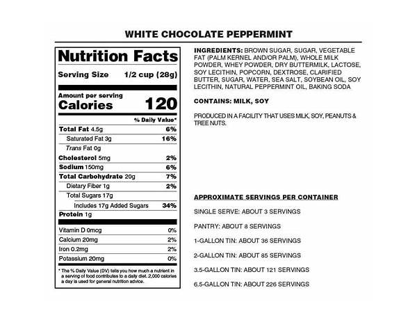 The fresh market white chocolate peppermint bark nutrition facts