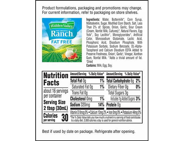 The original ranch, fat free dressing nutrition facts