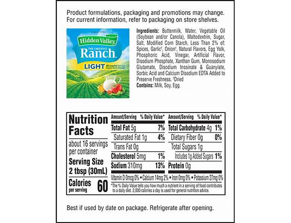 The original ranch seasoning food facts