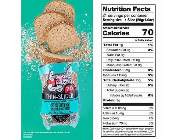 Thin sliced organic bread, sprouted whole grains nutrition facts