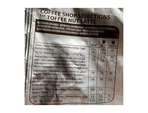 Toffee nut latte nutrition facts