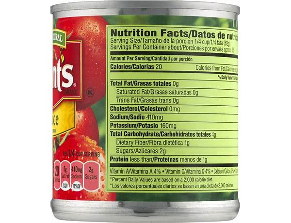 Tomato sauce. - nutrition facts