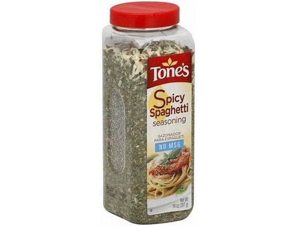 Tones authentic pretty's spicy spaghetti seasoning. nutrition facts