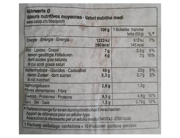 Tresse au beurre nutrition facts