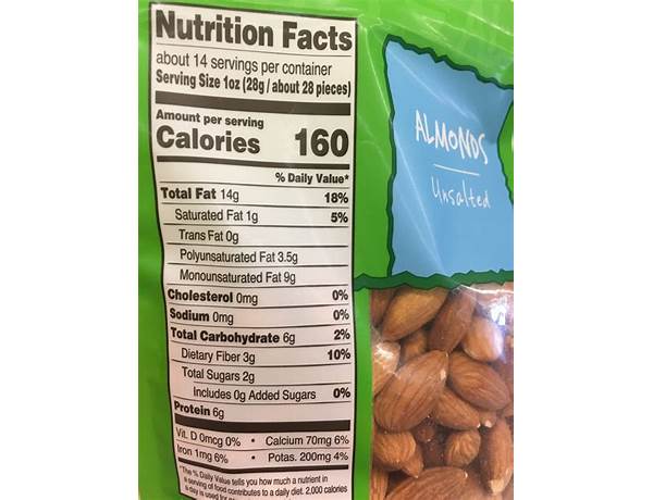Unsalted raw almonds ingredients