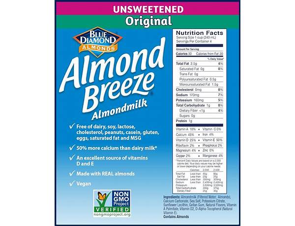 Unsweetened almond milk food facts