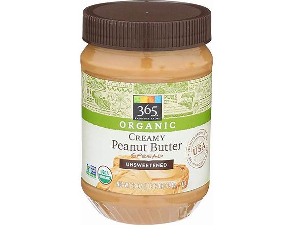 Unsweetened creamy peanut butter, creamy food facts