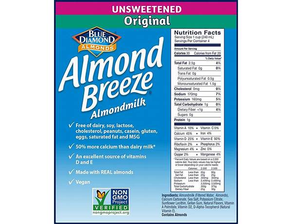 Unsweetened original almondmilk food facts