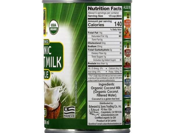 Unsweetened simple organic coconut milk food facts