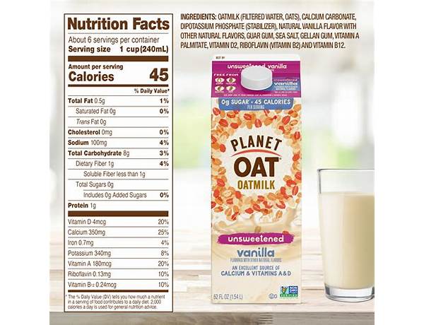 Unsweetened vanilla oatmilk food facts