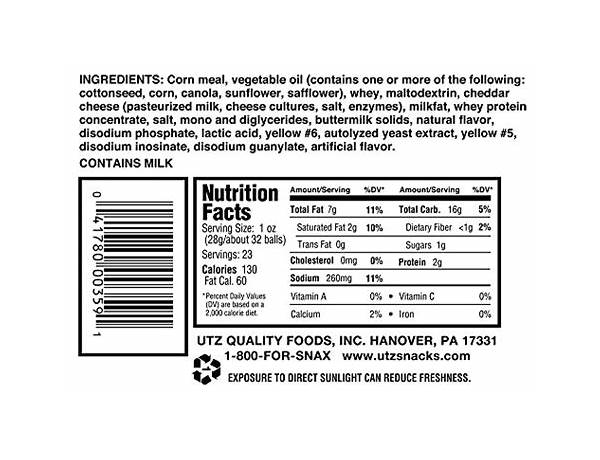 Utz, cheese balls nutrition facts