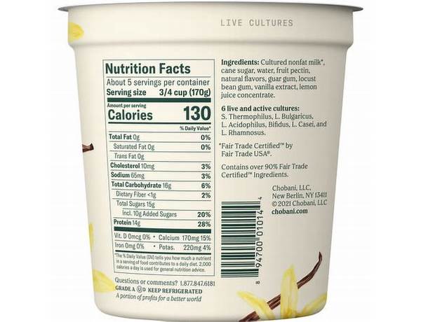 Vanilla bean yogurt food facts