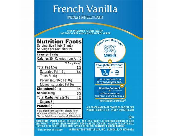 Vanilla coffee creamer nutrition facts