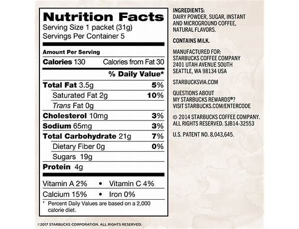 Vanilla iced latte with foam nutrition facts