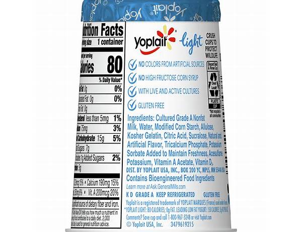 Vanilla light nonfat yogurt ingredients