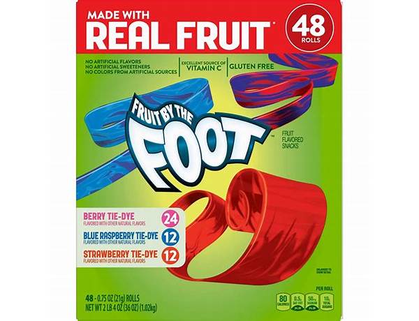 Variety pack fruit by the foot 6 count strawberry, berry and rainbow punch food facts