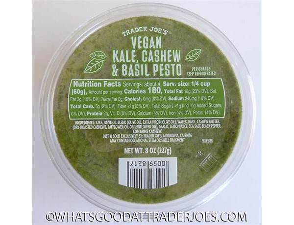 Vegan kale cashew and basil pesto food facts
