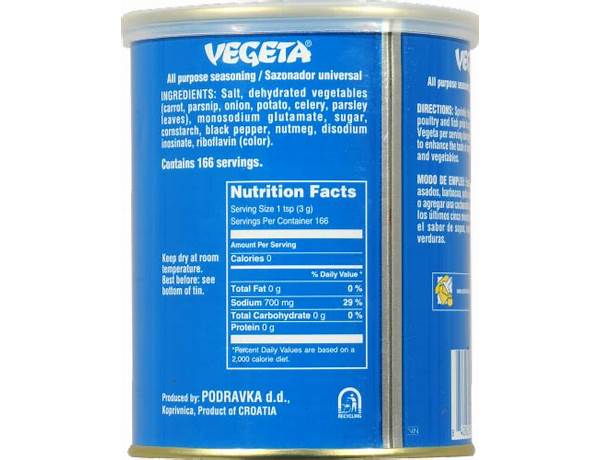 Vegeta seasoning food facts