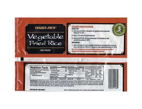 Veggie rice nutrition facts