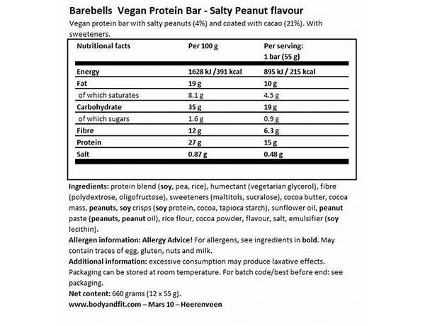 Vengan protein bar food facts