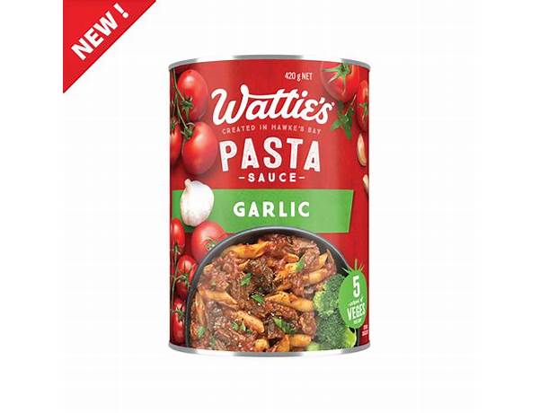 Watties pasta sauce garlic food facts