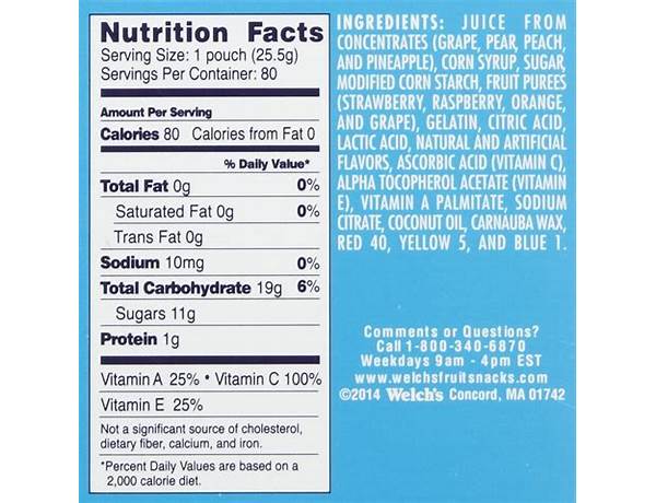 Welch's fruit snacks food facts