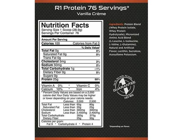 Whey isolate protein nutrition facts