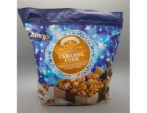 White and dark drizzled caramel corn food facts