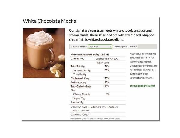 White chocolate mocha creamer food facts