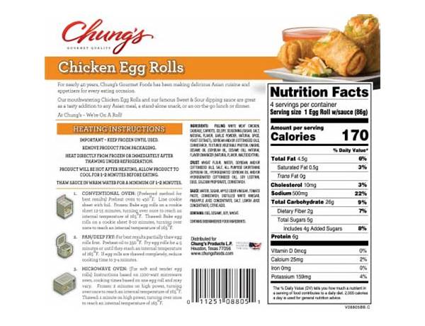 White meat chicken egg rolls food facts